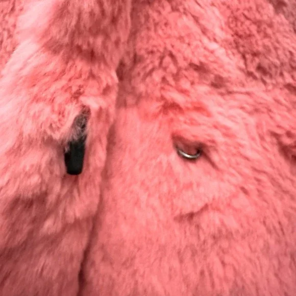 Bernardo Large L Spanish Rabbit Fur Coat Coral Salmon Jacket Satin Lined - Picture 6 of 11